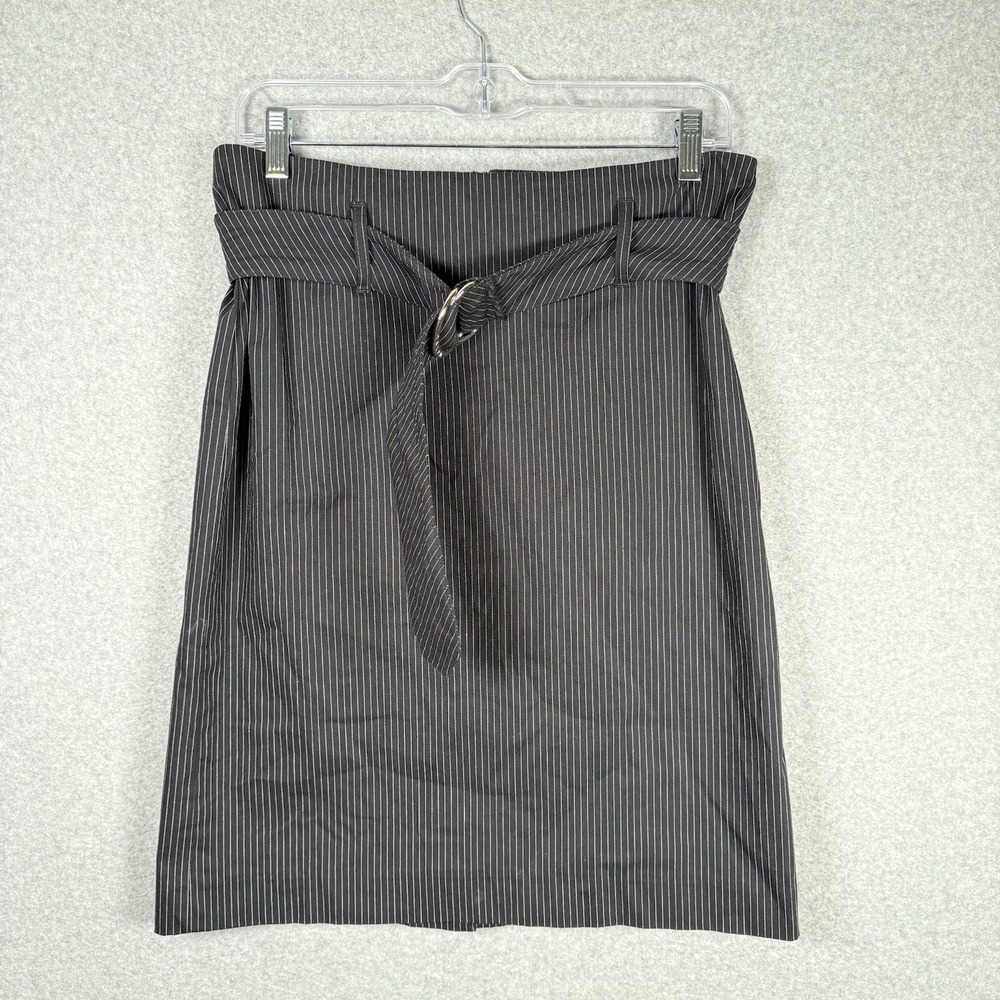 Ralph Lauren Skirt Womens 6 Vintage Y2K Black Gray Striped Mini Belted